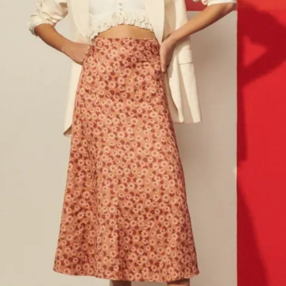 NWT Sandro Pascaline Floral & Polka Dot Midi Skirt in Antique Rose L $ 340 - Picture 7 of 13